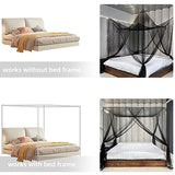Anmas Home Mosquito Net Bed Canopy with 66ft LED Star String Lights, Black Netting Four Corner Post Curtains Elegant Mosquito Net