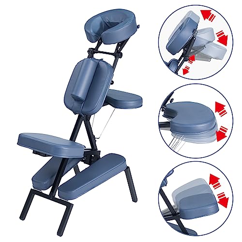 Professional Portable and Lightweight Tattoo/Massage Chair by Master Massage - Folding Aluminum Frame with Adjustable Features and Wheeled Carrying Case, Blue Master Massage Equipment