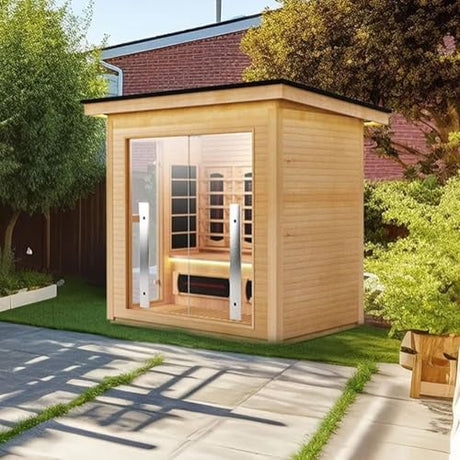 3-4 Person Hybrid Home Wood Sauna, Outdoor WiFi Control Traditional Hemlock Steam & Far Infrared Saunas Spa Room with Red Light Therapy, 11 Heaters& Electric Stove, Accessories Included, Leftdoor Smartmak