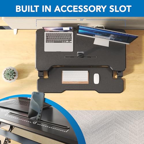 Mount-It! 38" Standing Desk Converter, Desktop Sit-Stand Desk Riser with Gas Spring Height Adjustment, Compact Desk Topper for Dual Monitors or Laptop, Keyboard Tray, Black Mount-It!