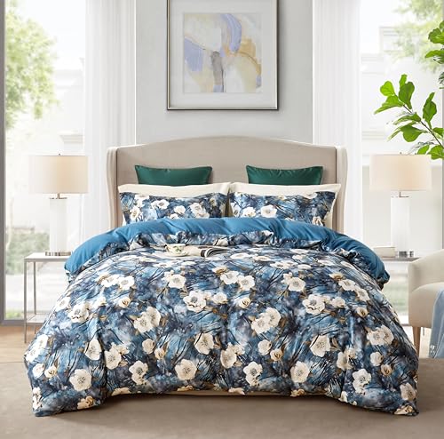 Cupocupa King Size Comforter Set - Floral Boho Bedding Comforter Set, Soft Reversible Botanical Comforters 3 Pieces 2 Pillow Shams for King Size Bed, Aesthetic Bedding. Cupocupa