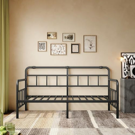 Sementa 14 Inch Daybed-Frame, Twin-Daybed with Classic-Headboard - Heavy Duty Steel Slats,Metal Sofa Bed Frame for Living Room Bedroom Guest Room, Easy Assembly(Black) Sementa