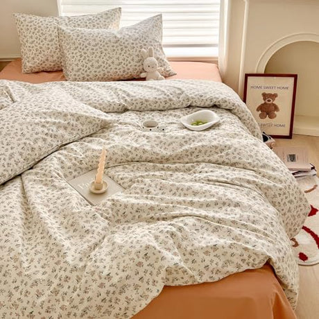 Aesthetic Floral Duvet Cover Twin 100% Cotton Boho Floral Comforter Cover White Chic Botanical French Style Duvet Cover Pink Floral Girls Flower Comforter Cover Vintage Cottagecore Bedding Set Twin LifeTB