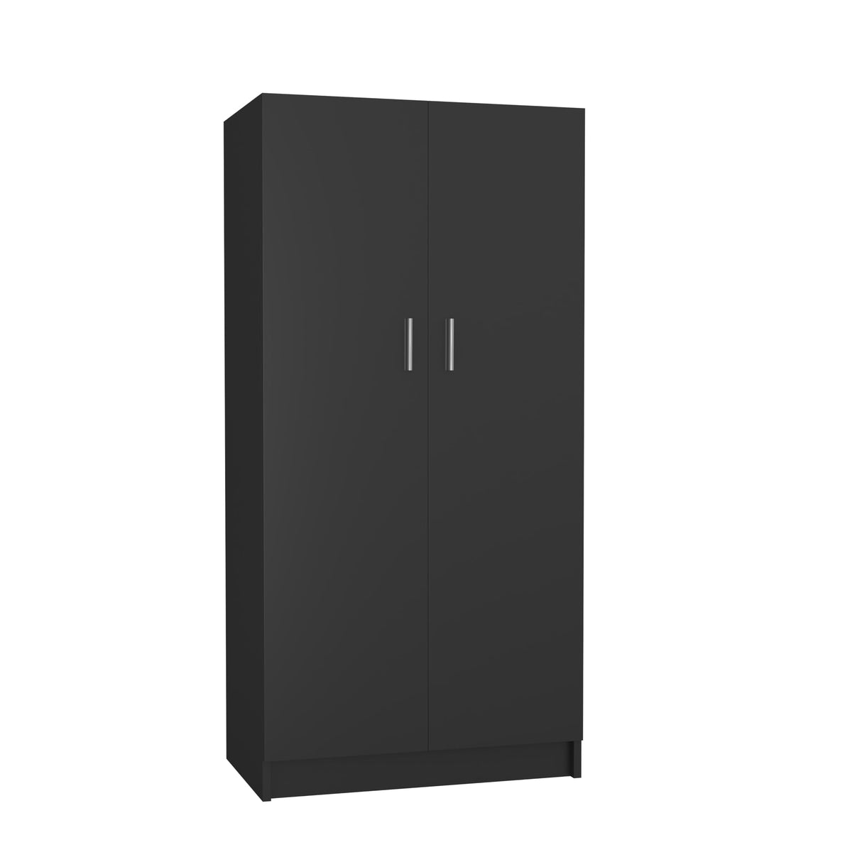 Panana 2 Door Wardrobe Closet Bedroom Armoires with 2 Shelves Storage, Hanging Rail for Bedroom (Black) Panana