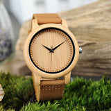BOBO BIRD Men's Bamboo Wooden Watch with Brown Cowhide Leather Strap Japanese Quartz Movement Sports Casual Watches Gift with Box BOBO BIRD