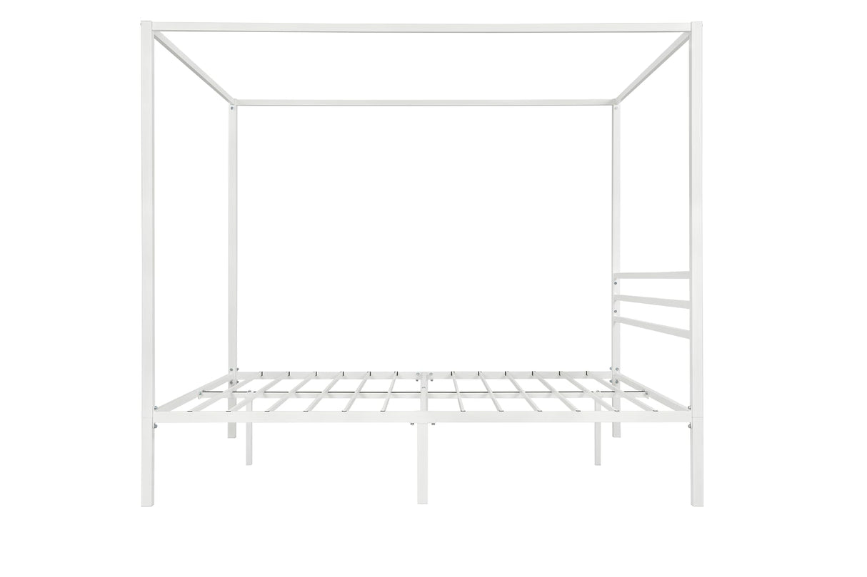 ikalido Full Size Metal Canopy Bed Frame, Modern Four-Poster Platform Bed Frame, Mattress Foundation with Metal Slats Support/Under-Bed Storage Space/No Box Spring Needed/White ikalido