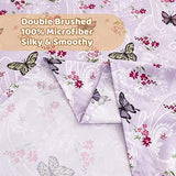 Softan Floral Twin Size Sheet Set, Purple Paisley Flower Printed Sheets for Kids Girls, Brushed Microfiber Fitted Sheet with 15" Deep Pocket & Non-Slip Straps, Butterfly Patterned Sheets Softan