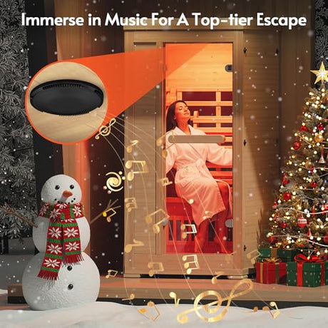 ENSTVER Infrared Wood Sauna 6.4Ft 1-2 Person, Luxury Full Spectrum Far Infrared Sauna Features Low EMF 1745w 7-Light Dynamic & Music Speakers, Canadian Hemlock Dry Indoor Saunas for Home & Gym ENSTVER