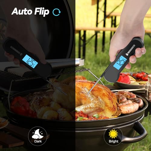 0.5 Sec Instant Read Meat Thermometer Digital with ±0.5℉ Precision, Food Thermometer for Cooking Kitchen Gadgets, Oven Grill Candy BBQ Essentials Accessories, Gifts for Him Dad Men Birthday, Black