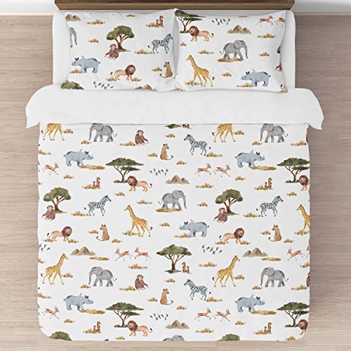 Sweet Jojo Designs Jungle Animals Boy Girl 3pc Full/Queen Bedding Comforter Set Hunter Green Yellow Grey Rust Orange Black White Wildlife Safari Animal Elephant Giraffe Lion Monkey Leopard Cheetah Sweet Jojo Designs