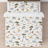 Sweet Jojo Designs Jungle Animals Boy Girl 3pc Full/Queen Bedding Comforter Set Hunter Green Yellow Grey Rust Orange Black White Wildlife Safari Animal Elephant Giraffe Lion Monkey Leopard Cheetah Sweet Jojo Designs