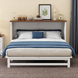 Full Size Solid Pine Murphy Bed Chest with Charging Station and Large Storage Drawe,Folding Feature Perfect for Home Office or Small Room. Brabrety