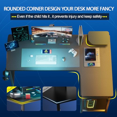 GTRACING L Shaped Gaming Desk, Carbon Fiber Style Computer Desk Compatible with Monitor Arm Storage Shelves Corner Desk Gaming Table for Home Office Desks Easy to Assemble Adjustable Shelf Height GTRACING