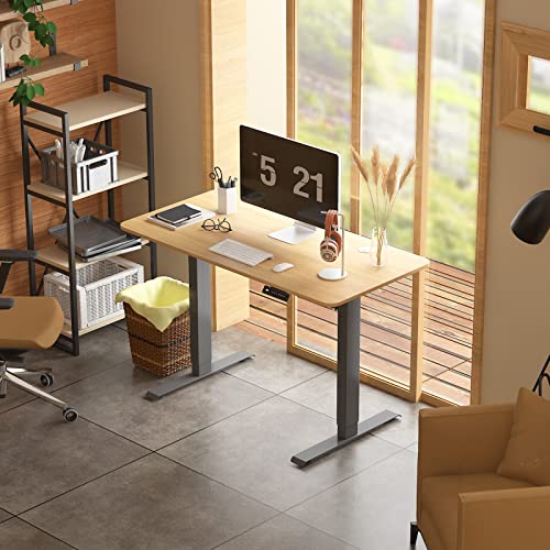 AITERMINAL Height Adjustable Electric Standing Desk, 48 x 24 Inches Sit Stand up Desk, Home Office Desk with Whole-Piece Desktop, Maple Desktop/Black Frame - WoodArtSupply