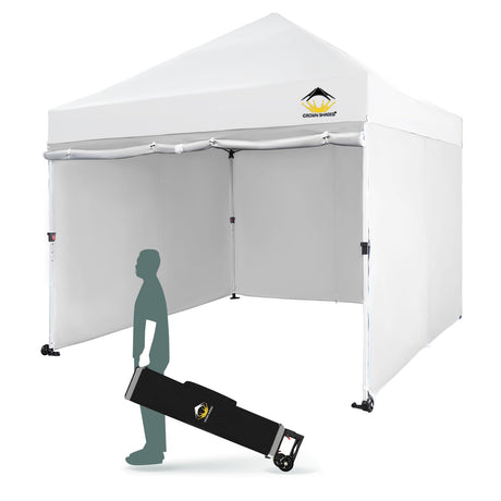 CROWN SHADES 10x10 Pop Up Canopy Tent Instant Commercial 1-Person Setup Patended Centerlock with 400D Silver Coated Fabric, 4 Sidewalls, 4" Wheels, 4 Upgraded Weights, Sto'N Go Bag, White CROWN SHADES