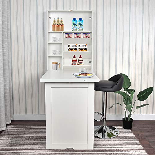 YUSING Wall Mounted Table, Fold Out Convertible Desk Multi-Function Computer Desk Writing Desk Home Office Wood Wall Floating Desk with Large Storage Area YU YUSING