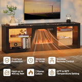 Bestier 63 Inch Modern Fireplace TV Stand for TVs up to 70", LED Entertainment Center with 18" Electric Fireplace Media Console for Living Room with Glass Shelves, Black Marble Bestier