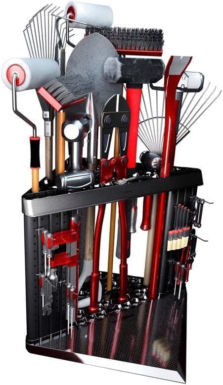 PeerBasics Corner Tool Rack, Garage Storage Organization, Up to 40 Tools like Shovels Brooms Rakes Mops Hammers Pruners, Organize Garden Yard Plus Pegboard, Wall Mounting, Peg Hooks Hardware