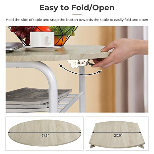 VINGLI 31.5" Drop Leaf Dining Table 3 Pieces for Small Space,Small Kitchen Table Set for 2,Round Folding Table with 2 Chairs for Home,Kitchen,Apartment,White&Oak VINGLI