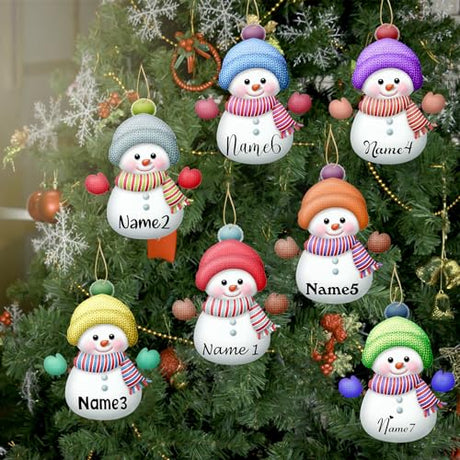 Personalized Christmas Ornaments with Names Snowman 7 Pcs Custom Family Ornament Customized Xmas Tree Hanging Wood Decoration Gift 3.15"（8cm） Fadace