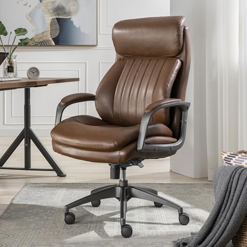 La-Z-Boy Nova Executive Office Chair, Patented AIR Ergonomic Support Technology, High-Back Premium Comfort & Support, Cognac Brown Vegan PU Leather La-Z-Boy
