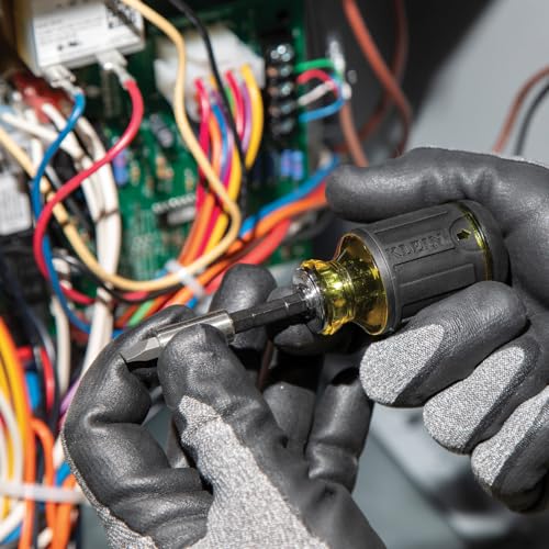 Klein Tools 32308 Multi-bit Stubby Screwdriver, Impact Rated 8-in-1 Adjustable Magnetic Tool with Phillips, Slotted, Square and Nut Driver Klein Tools