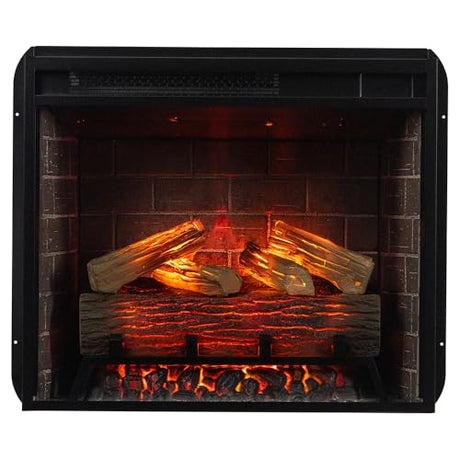 Modern Ember Uptown 28" Smart Electric Fireplace Insert, Alexa/WiFi Enabled - Includes Remote, 1,000 Sq Ft Electric Heater with Realistic Ember Bed & Log Set, Brick Background Modern Ember