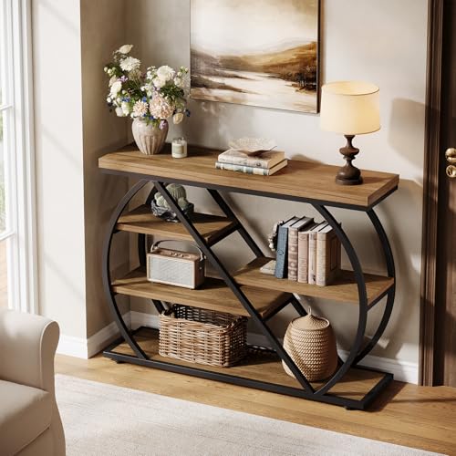Tribesigns 41.3" Console Table, 5-Tier Industrial Entryway Table with Storage Shelves and Arched Metal Frame, Wood Rustic Hallway Table for Living Room, Foyer, Brown&Black Tribesigns
