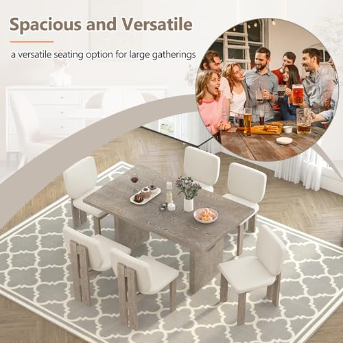 Merax Wood Dining Table Set for 6, Rectangular Tabletop/Upholstered Chairs/Retro Geometric Design, Ideal for Dining-Room and Kitchen, Natural Merax