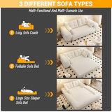 78.7" Folding Sofa Bed Queen, Foldable Floor Futon Sofa Sleeper, Convertible Boneless Mattress, Loveseat Cloud Couch for Home Living Room, Bedroom, Lounge, Apartment and Small Spaces, Beige Teddy Tmsan