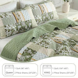 WONGS BEDDING Quilt Set Queen Size Green, 3 Pieces Patchwork Plaid Bedspread Coverlet Set, Floral Soft Microfiber Bedding Set for All Season(96"×90“) WONGS BEDDING