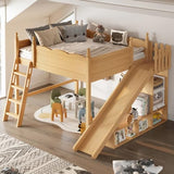 Bellemave Queen Size Kids Loft Bed with Storage Shelves & Cabinet, Solid Wood Loft Bed Frame with Detachable Slide & Ladders for Girls Boys (Natural/Queen) Bellemave