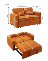 Modern Convertible Sofa Couch Bed, USB Ports, 3 in 1 Velvet Sleeper Sofa Pull Out Bed for Living Room Apartment Small, Widen Armrest Reclining Sofa Futon Adjustable Backrest with 2 Pillows(Orange) Deolme
