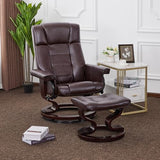 MCombo Manual Swivel Recliner with Ottoman, Chair Ottoman Set for RV Small Spaces, Living Room, Bedroom, Office 9019 4919 (Faux Leather, Dark Brown)