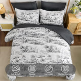 WONGS BEDDING Queen Comforter Set 7 Pieces, Black and White Botanical Bed in a Bag, Farmhouse French Toile Floral Bed Set WONGS BEDDING