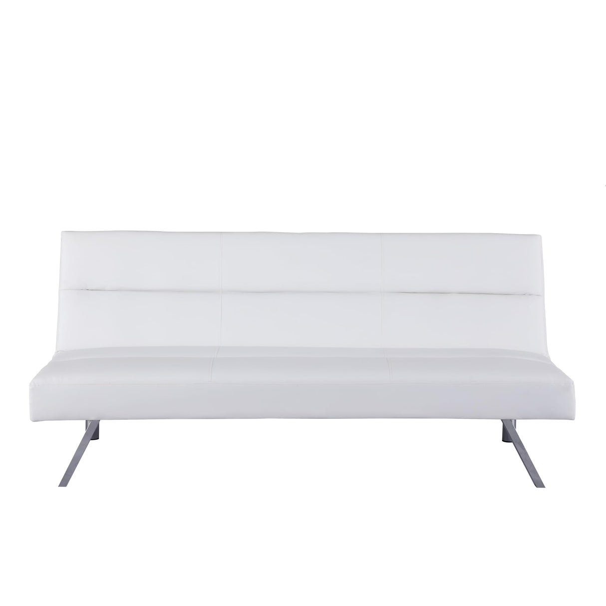 Naomi Home Zoe Futon Sofa Bed, Faux Leather Futon Couch, Modern Convertible Folding Sofa Bed Couch with Chrome Legs, Reclining Mini Couch, Leather Futon Small Couch for Bedroom Living Room White Naomi Home