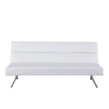 Naomi Home Zoe Futon Sofa Bed, Faux Leather Futon Couch, Modern Convertible Folding Sofa Bed Couch with Chrome Legs, Reclining Mini Couch, Leather Futon Small Couch for Bedroom Living Room White Naomi Home