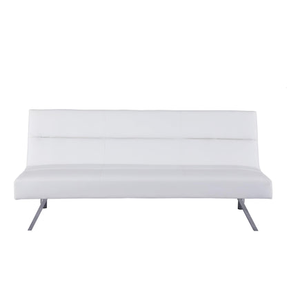 Naomi Home Zoe Futon Sofa Bed, Faux Leather Futon Couch, Modern Convertible Folding Sofa Bed Couch with Chrome Legs, Reclining Mini Couch, Leather Futon Small Couch for Bedroom Living Room White