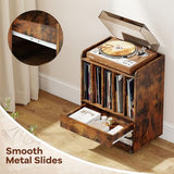 Giantex Record Player Stand, Rolling Turntable Stand with Drawer & Lockable Wheels, Record Player Table Holds Up to 150 Albums, Vinyl Record Storage for Living Room Bedroom, Rustic Brown Giantex