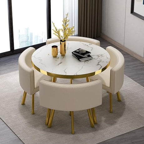 1 Table and 4 Chairs 5 Piece set, Round Furniture Table and Chair Set Round Conference Table, Round Breakfast Bar, Kitchen Dining Table Set for Kitchen, Dinning Room 80x75cm/31.5x29.5in(WxH) #43 OCAZI