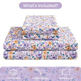 Mooreeke Floral Twin 3 Pieces Bed Sheets, Soft Microfiber Bedding Sheets & Pillowcases, Deep Pocket Non-Slip Vintage Twin Sheet, Purple Yellow Flower Pattern Bedsheets Mooreeke