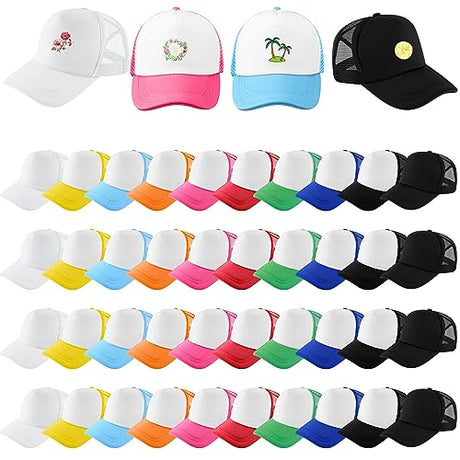 Hercicy 40 Pack Sublimation Blank Trucker Hat Bulk Baseball Cap Adjustable Mesh Unisex Polyester Hat Heat Transfer(Multicolor) Hercicy