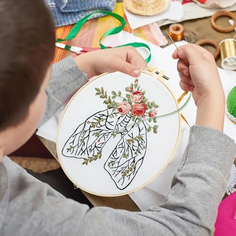 5 Sets Skull Embroidery Kits for Beginners Adults, Anatomy Embroidery Starter Kit for Doctors Nurses Christmas Gifts with Floral Stamped Pattern DIY Needlepoint Kit Cross Stitch Set Includes 2 Hoops CMINAUS