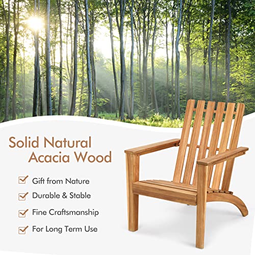 Tangkula Adirondack Chair Acacia Wood Outdoor Armchairs, Weather Resistant for Patio Garden Backyard Deck Fire Pit, Lawn Porch Furniture & Lawn Seating, Campfire Chair, Adirondack Lounger (1, Natural)