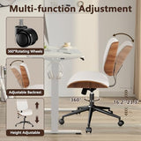 CLATINA Armless Home Office Chair, Desk Chair with Wheels, Adjustable Height Reading Chair, Leather Mid Back & Swivel Computer Chair, Modern Walnut Chairs with Back for Studio Meeting Room(White) CLATINA