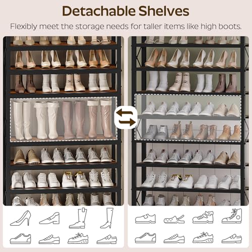 YATINEY 6-Tier Tall Shoe Rack Organizer, Wooden Shoe Storage for Closet Holds 24 Pairs, Sturdy Shoe Shelf with X-Shaped Metal Support, for Entryway, Bedroom, Rustic Brown and Black SS206BR YATINEY