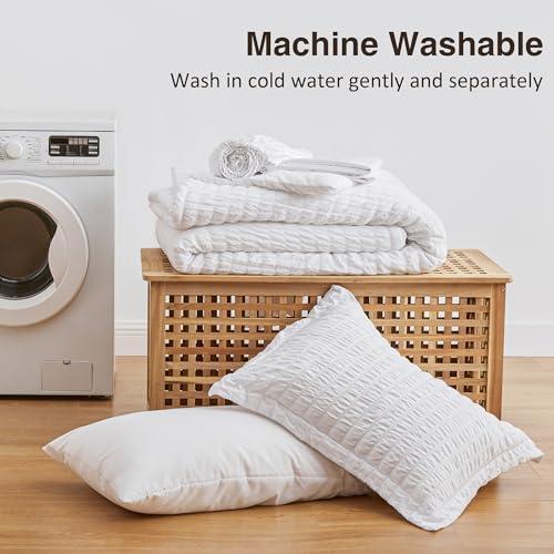 Love's cabin Seersucker White Twin Comforter Set, 5-Piece All Season Lightweight Bed in a Bag Bedding Set with Comforter, Flat Sheet, Fitted Sheet, Pillowcase and Sham Love's cabin