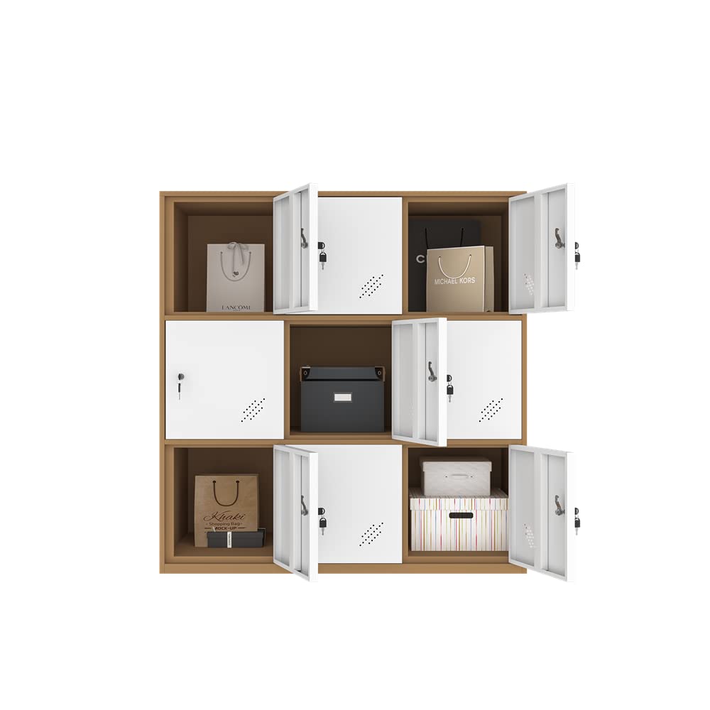 9 Door Metal Locker, Office Cabinet Locker,Living Room and School Locker Organizer,Home Locker Organizer storage for Kids,Bedroom and office storage cabinet with doors and lock for cloth white MECOLOR