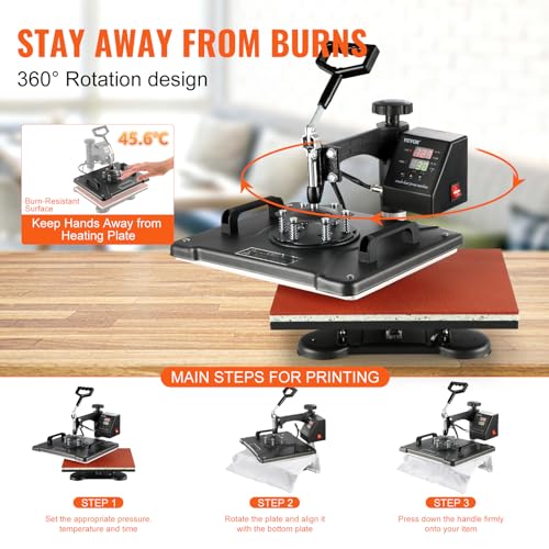 VEVOR 8 in 1 Heat Press Machine Combo, 360° Swing Away Tshirt Press Machine for Printing Hat Mug T Shirts Cap, 12x15 Digital Multifunctional Sublimation Heat Transfer Machine VEVOR