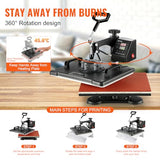 VEVOR 8 in 1 Heat Press Machine Combo, 360° Swing Away Tshirt Press Machine for Printing Hat Mug T Shirts Cap, 12x15 Digital Multifunctional Sublimation Heat Transfer Machine VEVOR